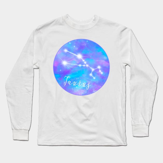 Taurus zodiac sign, Taurus constellation in galaxy sky Long Sleeve T-Shirt by Orangerinka